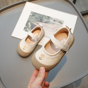 女童软底公主鞋20242-3-4岁小童刺绣单鞋，宝宝软底小皮鞋韩版5