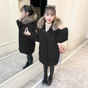 女童棉衣2023冬季儿童大毛领棉衣中长版韩版洋派羽绒棉袄外套