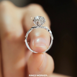 莫桑石钻戒女戒指指环925纯银镀18K白金铂金结婚仿真钻戒简约