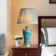 美式全铜陶瓷台灯卧室床头灯北欧式复古客厅角，几手绘温馨装