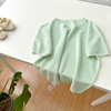 温柔风2024冰丝短袖针织T恤女夏高级感短款薄荷绿色正肩上衣