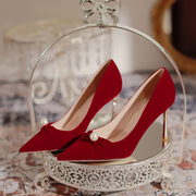 婚鞋女2024年中式细跟新娘鞋，秀禾婚纱鞋两穿红色，高跟鞋不累脚