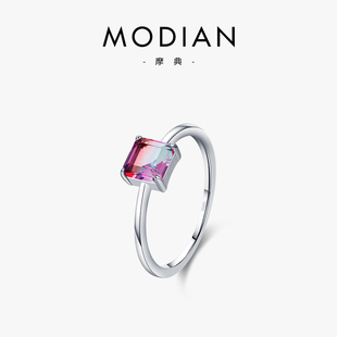 modian925纯银碧玺戒指女日韩小众设计简约个性百搭网红食指戒子