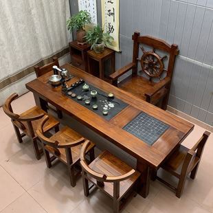 老船木茶桌椅组合功夫，茶台实木茶桌茶具套装，一体办公室泡茶几原木