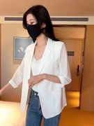 白色雪纺小西装外套，女2024夏季韩版薄款休闲小个子防晒衣西服