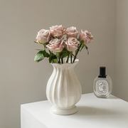 高档法式陶瓷小花瓶高级感插花复古美式玫瑰鲜花客厅摆件白色奶油