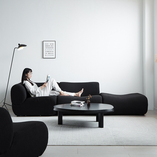 穆瑞家具模块组合沙发小户型，客厅中古风，复古黑色现代简约布艺沙发