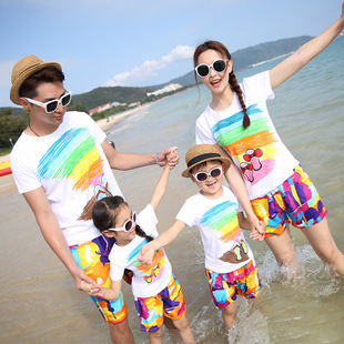 夏天亲子装一家五口全家套装韩国班服母子母女男童套装