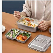 304不锈钢密封餐盒分隔便当盒长方形上班食堂蒸饭盒大容量手提