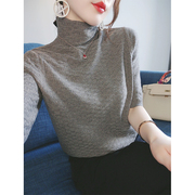 灰色半袖春季针织衫上衣女2024年韩版休闲时尚内搭高领打底衫