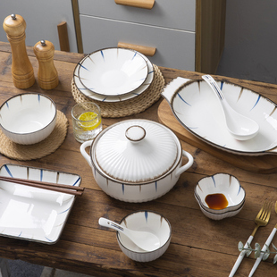 日式碗碟套装陶瓷碗盘，碗筷餐具组合套装北欧家用网红轻奢饭碗盘子