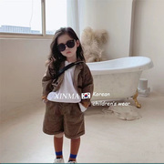 女童秋季套装2023韩版儿童，春秋款洋气，格子西装外套女孩子时尚短裤