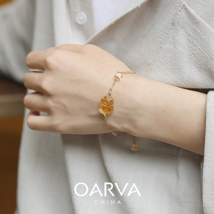 OARVA巴西天然黄水晶貔貅手链女招财转运礼物14K包金减龄气质手串