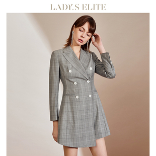 LadySElite/慕裁 亚麻灰连衣裙ol西装裙2023气质短裙职业女装