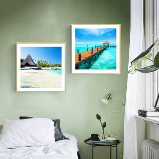 卧室装饰画房间挂画床头客厅地中海风格壁画现代简约大海风景墙画