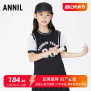 商场同款安奈儿女童装短袖圆领连衣裙2023夏季运动洋气网球裙