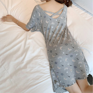 莫代尔韩版清新甜美睡裙，女短袖薄款冰丝夏季大码宽松孕妇睡衣纯棉