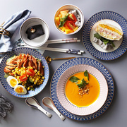 陶瓷碗碟套装家用简约北欧式碗筷，轻奢金边餐具，组合餐具套装碗盘勺