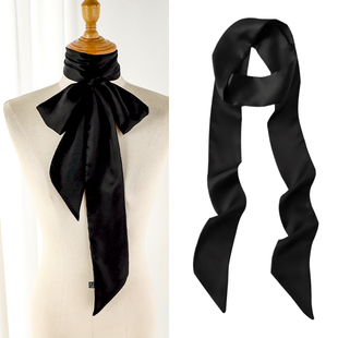 2米超长丝绸缎带小长条，窄丝巾女黑色编发带，头饰丝带飘带领带腰带