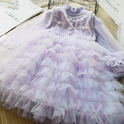 小香风女童蛋糕裙+泡泡，袖毛衣两件套儿童针织裙毛衣裙套装连衣裙