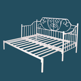 欧式铁艺沙发床两用1.5米抽拉式2023伸缩床铁架折叠加固双人