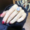 天然白珍珠母贝珍珠戒指s925纯银南洋金珠戒指黑珍珠指环活口女款