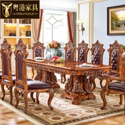 欧式大理石餐桌全实木雕花可伸缩方桌别墅酒店会所家用超长西餐桌