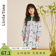 littletime女童纯棉碎花连衣裙，披肩领春秋2023甜美田园风裙子