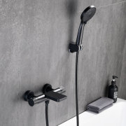 瀑布淋浴龙头套装全铜黑色挂墙式洗澡神器热水器花洒恒温浴缸龙头