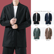 冬季中国风加绒加厚外套，改良汉服亚麻道袍，棉麻开衫保暖道袍披风男