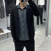 2020毛衣男秋季韩版潮流假两件衬衫开衫，外穿修身休闲内衬针织外套