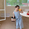 韩国童装2024夏季女童时髦套装儿童荷叶边格子背心裤子两件套