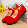 红色老北京布鞋平跟舞蹈平底鞋民族，风大红色加厚底广场舞软底鞋女