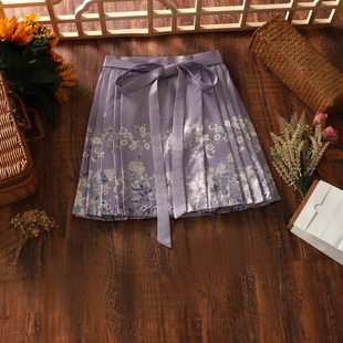 夏季新中式国潮中国风，传统古风汉元素，百搭通勤系带紫色马面裙
