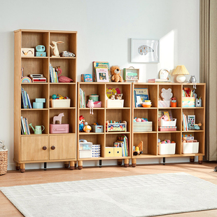 儿童书柜实木储物柜落地整理收纳柜子格子柜，自由组合书架林氏木业