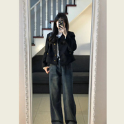 韩系高级设计感气质名媛小个子黑色小香风短款开衫外套女春秋装