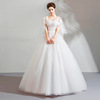 婚纱2022韩式一字肩，简约齐地新娘结婚礼服，拖尾公主梦幻森系夏