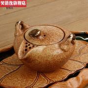 日式粗陶双耳手工手抓壶窑变茶壶陶瓷陶艺茶具不烫手盖碗功夫