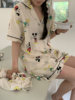 韩系可爱卡通米奇印花棉麻透气舒适家居服套装2024夏季短袖睡衣女