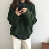 秋冬复古绿色格纹衬衫+韩版宽松圆领毛衣，两件套女小个子炸街套装