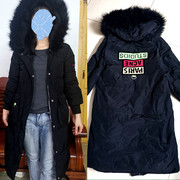 韩版新女春冬装黑色连帽毛领，中长款羽绒服棉衣棉服，祅风衣大衣外套