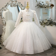 新中式女童礼服轻奢小众高端儿童公主裙白色高级感结婚花童裙长袖