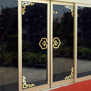 中式花纹古典角花店铺玻璃门贴纸个性创意橱窗花格墙贴推拉门装饰