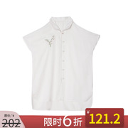 nanastore白色衬衫女春季短袖，宽松立领刺绣碎花中式上衣短t恤
