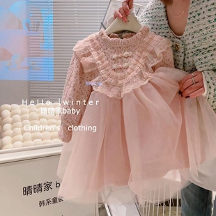 女童加绒连衣裙2023冬装，儿童超仙蕾丝花边，公主裙宝宝洋气裙子