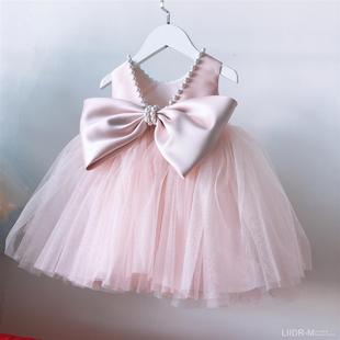 2022韩版粉色中小女童礼服生日蓬蓬裙珍珠优雅大气表演公主裙