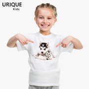 可爱狗狗小狗图案莫代尔儿童T恤女童装短袖圆领可爱动物亲子宝宝
