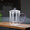 玻璃茶杯加厚耐高温泡茶杯花，茶杯带过滤办公杯子带把茶水分离水杯