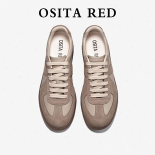 OSITA RED头层牛皮内增高厚底5CM内增高小众原创德训鞋女复古