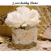 法式轻奢绣花蕾丝蝴蝶结方形透明玻璃花瓶水培花器